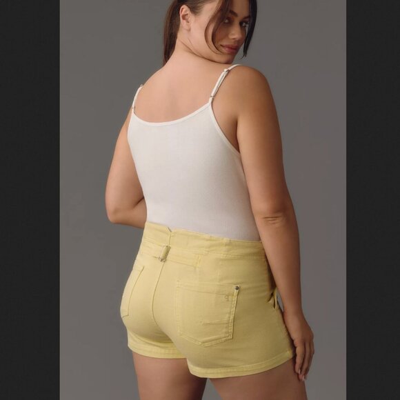 Anthropologie Pilcro The Kit High-Rise Utility Shorts Butter Yellow Sz 16 New - Picture 3 of 12